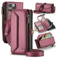 thumbnail image 1 of Crossbody for iPhone 13 Pro Max Case Wallet【RFID Blocking】with 10-Card Holder Zipper Bills Slot, Soft PU Leather Magnetic Shoulder Wrist Strap for iPhone 13 Pro Max Wallet Case Women, Winered, 1 of 10