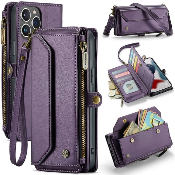 Crossbody for iPhone 13 Pro Max Case Wallet【RFID Blocking】with 10-Card Holder Zipper Bills Slot, Soft PU Leather Magnetic Shoulder Wrist Strap for iPhone 13 Pro Max Wallet Case Women