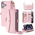 thumbnail image 1 of Crossbody for iPhone 13 Pro Max Case Wallet【RFID Blocking】with Card Holder Zipper Bills Slot,cash pocket, Soft PU Leather Magnetic Wrist Shoulder Strap for iPhone 13 Pro Max Wallet Case Women,Pink, 1 of 11