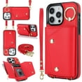 thumbnail image 1 of Crossbody for iPhone 13 Pro Max Phone Case for Women, Wallet Case with Credit Card Holder Shoulder Strap & Wrist Lanyard Shockproof Purse Back Flip 360 Ring Holder Kickstand Case,Red, 1 of 9
