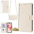 thumbnail image 1 of Crossbody for iPhone 13 Pro Wallet Case,Magnetic Closure Flip Card Slots RFID Blocking,Detachable Long Shoulder Chain & Wrist Lanyard,Shockproof PU Leather Phone Case,White, 1 of 9