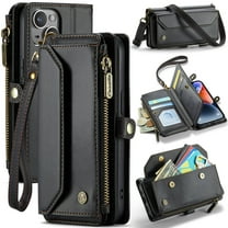 Crossbody for iPhone 14 Case Wallet【RFID Blocking】with 7-Card Holder Zipper Bills Slot, Soft PU Leather Magnetic Shoulder Wrist Strap for iPhone 14 Wallet Case Women
