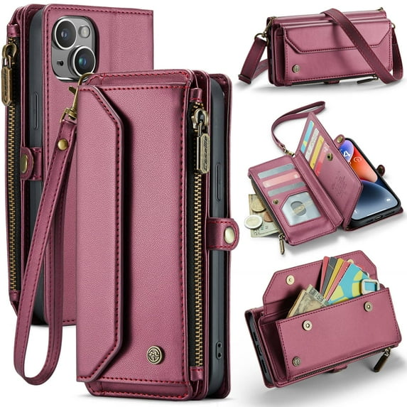 Crossbody for iPhone 14 Plus Case Wallet【RFID Blocking】with 10-Card Holder Zipper Bills Slot, Soft PU Leather Magnetic Shoulder Wrist Strap for iPhone 14 Plus Wallet Case Women
