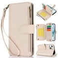 thumbnail image 1 of Crossbody for iPhone 14 Plus Case Wallet【RFID Blocking】with Card Slots Zipper Pocket, PU Leather Magnetic Flip Stand Wrist Strap Lanyard Wallet Case for iPhone 14 Plus, White, 1 of 11