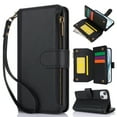 thumbnail image 1 of Crossbody for iPhone 14 Plus Case Wallet【RFID Blocking】with Card Slots Zipper Pocket, PU Leather Magnetic Flip Stand Wrist Strap Lanyard Wallet Case for iPhone 14 Plus, Black, 1 of 11