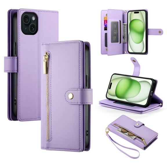 Crossbody for iPhone 14 Plus Phone Case Wallet with Card Slots Zipper Pocket, PU Leather Magnetic Shoulder Strap Purse Cover with Flip Kickstand for iPhone 14 Plus Women Girls, Purple