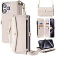 thumbnail image 1 of Crossbody for iPhone 14 Pro Max Case Wallet【RFID Blocking】with Card Holder Zipper Bills Slot,cash pocket, Soft PU Leather Magnetic Wrist Shoulder Strap for iPhone 14 Pro Max Wallet Case Women,White, 1 of 12