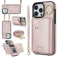 thumbnail image 1 of Crossbody for iPhone 14 Pro Max Phone Case for Women, Wallet Case with Credit Card Holder Shoulder Strap & Wrist Lanyard Shockproof Purse Back Flip 360 Ring Holder Kickstand Case,Rosegold, 1 of 9