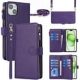 thumbnail image 1 of Crossbody iPhone 15 Plus Case with Strap Lanyard,for Apple iPhone 15 Plus Phone Wallet Case for Women with Card Holder,Zipper Pocket Magnetic Flip Leather iPhone 15 Plus Case,6.7" Purple, 1 of 14