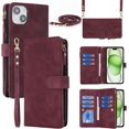 thumbnail image 1 of Crossbody iPhone 15 Plus Case with Strap Lanyard,for Apple iPhone 15 Plus Phone Wallet Case for Women with Card Holder,Zipper Pocket Magnetic Flip Leather iPhone 15 Plus Case,6.7" Burgundy, 1 of 14
