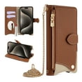thumbnail image 1 of Crossbody for iPhone 15 Pro Max Case Card Holder,Premium PU Leather Wallet Case for Women  with Strap Shoulder Chain,Zipper Coin Pocket Kickstand [Make-up Mirror] Magnetic Closure Phone Cover,Brown, 1 of 9