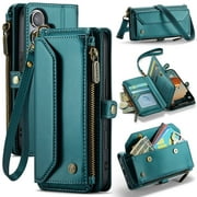 Crossbody for iPhone 16 Case Wallet【RFID Blocking】with 7-Card Holder Zipper Bills Slot, Soft PU Leather Magnetic Shoulder Wrist Strap for iPhone 16 Wallet Case 