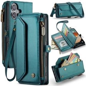 Crossbody for iPhone 16 Plus Case Wallet【RFID Blocking】with 10-Card Holder Zipper Bills Slot, Soft PU Leather Magnetic Shoulder Wrist Strap for iPhone 16 Plus Wallet Case Women