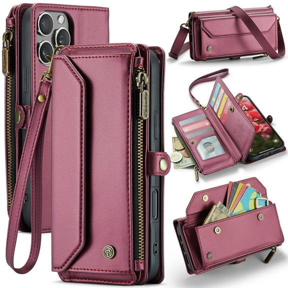 Crossbody for iPhone 16 Pro Max Case Wallet【RFID Blocking】with 10-Card Holder Zipper Bills Slot, Soft PU Leather Magnetic Shoulder Wrist Strap for iPhone 16 Pro Max Wallet Case Women