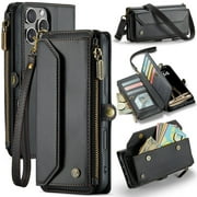 Crossbody for iPhone 16 Pro Max Case Wallet RFID Blocking with 10-Card Holder Zipper Bills Slot, Soft PU Leather Magnetic Shoulder Wrist Strap for iPhone 16 Pro Max Wallet Case Women