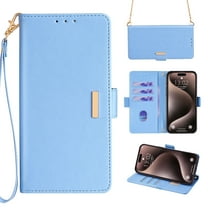 Crossbody for iPhone 16 Pro Max Wallet Case,Magnetic Closure Flip Card Slots RFID Blocking,Detachable Long Shoulder Chain & Wrist Lanyard,Shockproof PU Leather Phone Case,Blue
