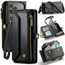 Crossbody for iPhone 17 Pro Case Wallet【RFID Blocking】with 7-Card Holder Zipper Bills Slot, Soft PU Leather Magnetic Shoulder Wrist Strap for iPhone 17 Pro Wallet Case Women