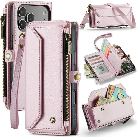 Crossbody for iPhone 17 Pro Max Case Wallet【RFID Blocking】with 10-Card Holder Zipper Bills Slot, Soft PU Leather Magnetic Shoulder Wrist Strap for iPhone 17 Pro Max Wallet Case Women