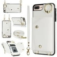 thumbnail image 1 of Crossbody for iPhone 8 Plus/7 Plus Phone Case for Women, Wallet Case with Credit Card Holder Shoulder Strap & Wrist Lanyard Shockproof Purse Back Flip 360 Ring Holder Kickstand Case,White, 1 of 9