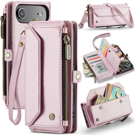 Crossbody for iPhone Air Case Wallet【RFID Blocking】with 10-Card Holder Zipper Bills Slot, Soft PU Leather Magnetic Shoulder Wrist Strap for iPhone Air Wallet Case Women