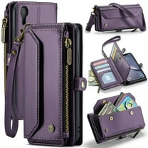 Crossbody for iPhone XR Case Wallet【RFID Blocking】with 10-Card Holder Zipper Bills Slot, Soft PU Leather Magnetic Shoulder Wrist Strap for iPhone XR Wallet Case Women