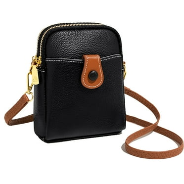 Crossbody small bag, casual r multifunctional leather coin purse-Black