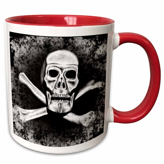 3drose, Crossbone Skull in Black and White, 15oz Two-tone Red Mug