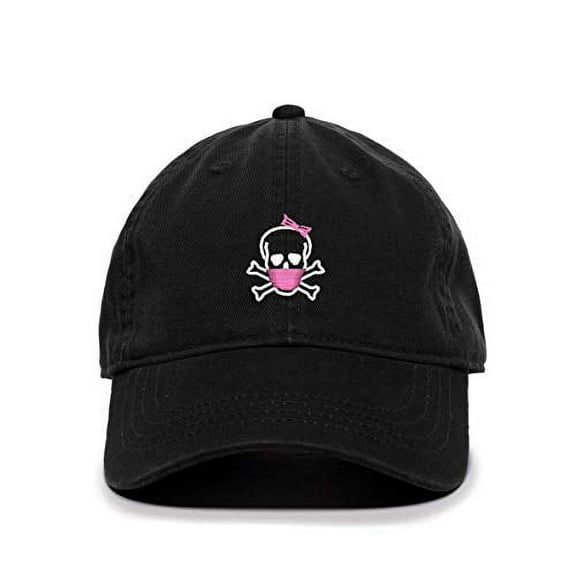 Crossbones Lady Skull with Mask Baseball Cap Embroidered Cotton Adjustable Dad Hat Black
