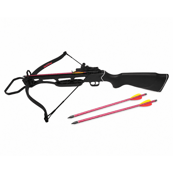 Crossbow, 150 lb Draw Weight, Up to 210 FPS, Fiberglass Limbs, Aluminum Construction, Includes 2 Bolts (Black)