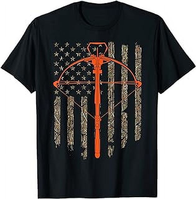 Crossbow Archery Bow Hunting Camo American Flag Distressed T-Shirt ...