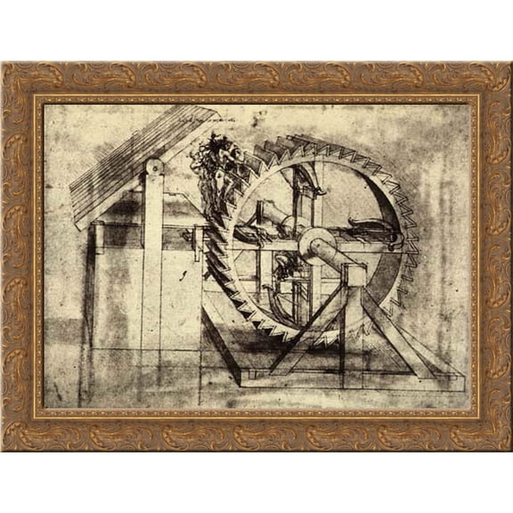 Crossbow Machine 24x18 Gold Ornate Wood Framed Canvas Art by Leonardo da Vinci