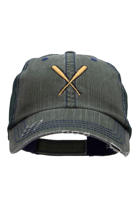 Crossed Bats Embroidered Low Profile Special Cotton Mesh Cap - Green OSFM