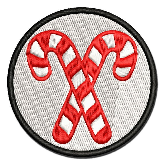 Crossed Candy Canes Christmas Applique Multi-Color Embroidered Hook & Loop Patch - 2.0 Inch Mini