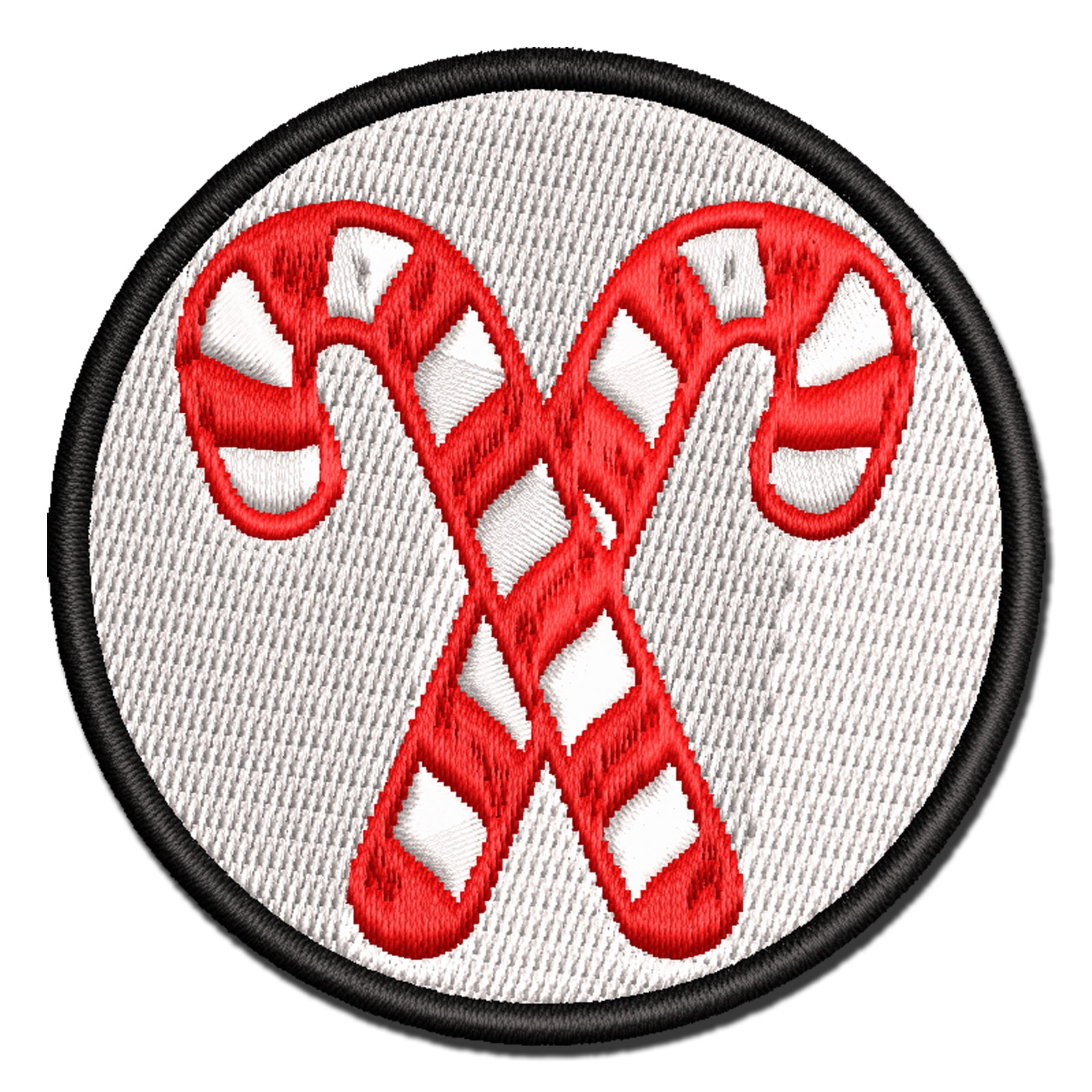Crossed Candy Canes Christmas Applique Multi-Color Embroidered Hook & Loop Patch - 3.5 Inch Large