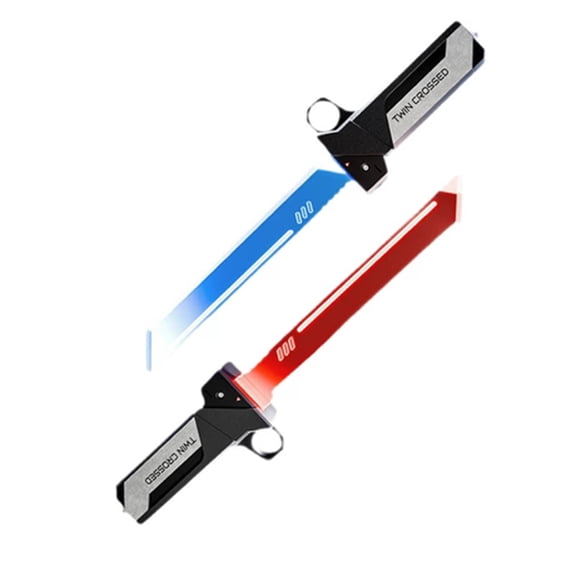 Crossed Dual-Blade LED Lightsaber Set, Retractable Red & Blue Blades, Flip Fingertip Rotating Handle, Double-Blade Connectable for Party & Cosplay Use