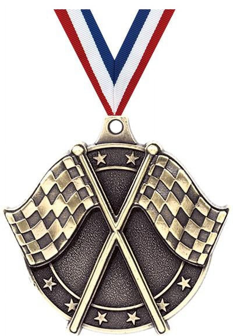 Crossed Flags Medals, 2" Gold Diecast Crossed Flags Medal Award 5 Pack
