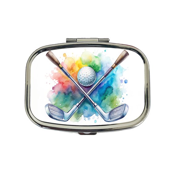 Crossed Golf Clubs And Ball Watercolor Small Travel Handbag Pill Box Case