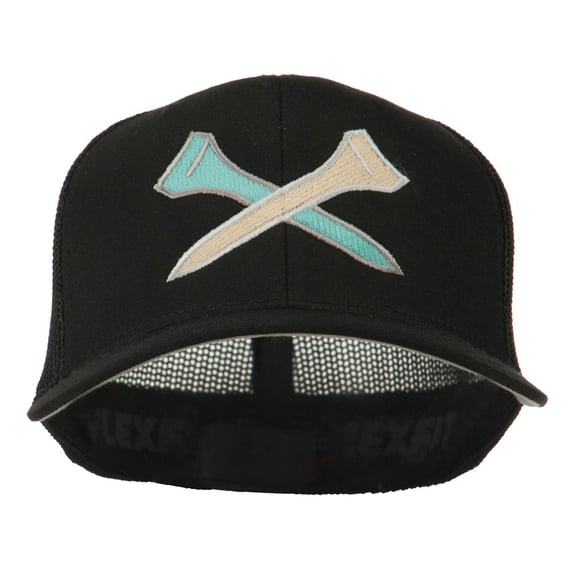 Crossed Golf Tees Embroidered Trucker Cap - Black OSFM
