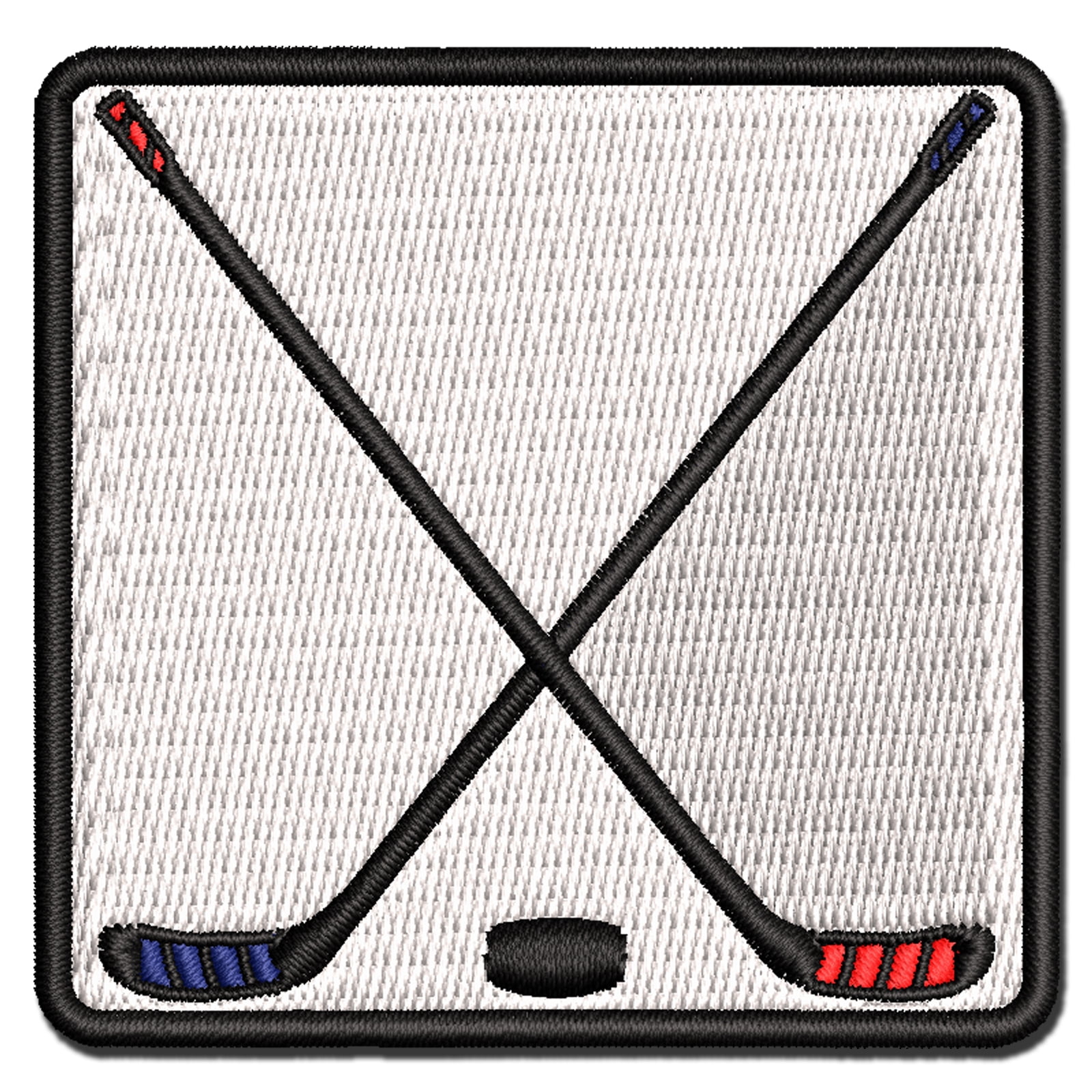 Crossed Hockey Sticks with Puck Applique Multi-Color Embroidered Hook & Loop Patch - 3.5 Inch Large