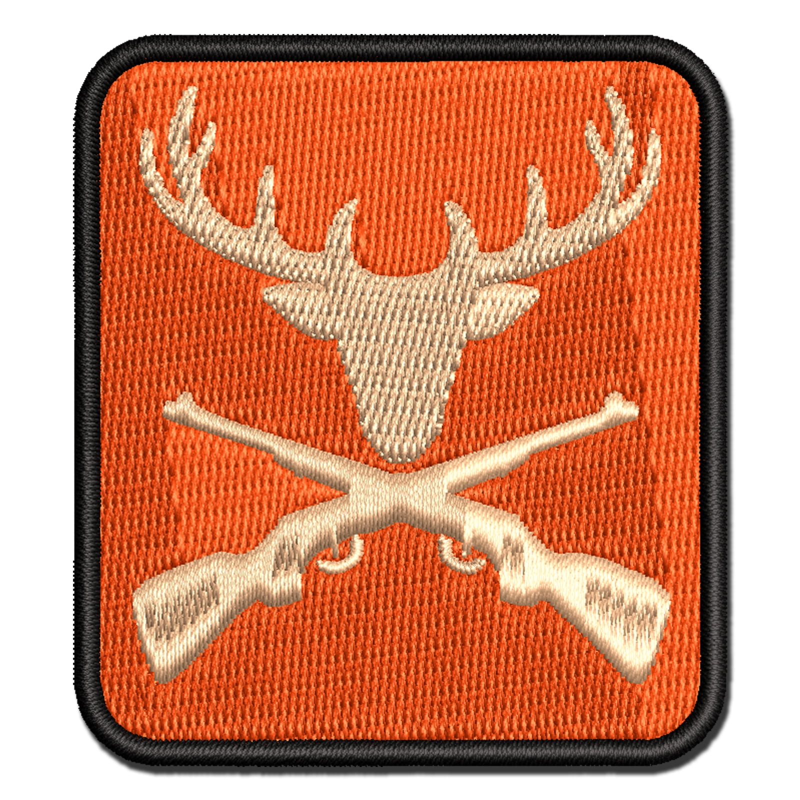 Crossed Hunting Rifles with Deer Head Antlers Applique Multi-Color Embroidered Iron-On Patch - 3.5 Inch Large