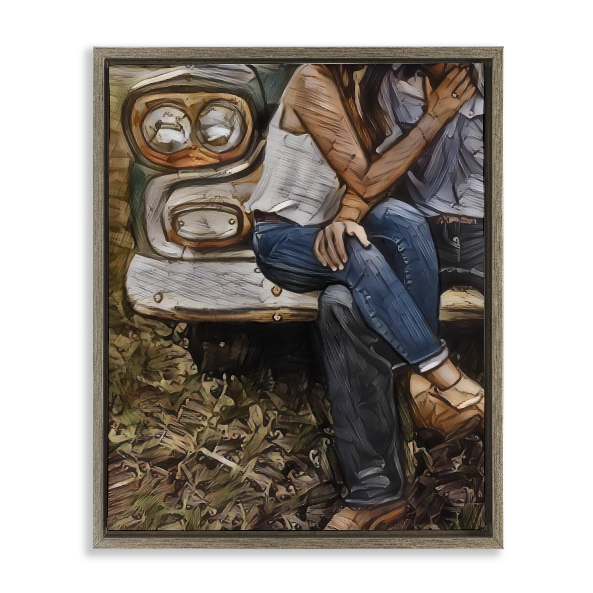 Crossed Legs & Trucks Brown Framed Floater Canvas Wall Art, design by Jesse Keith