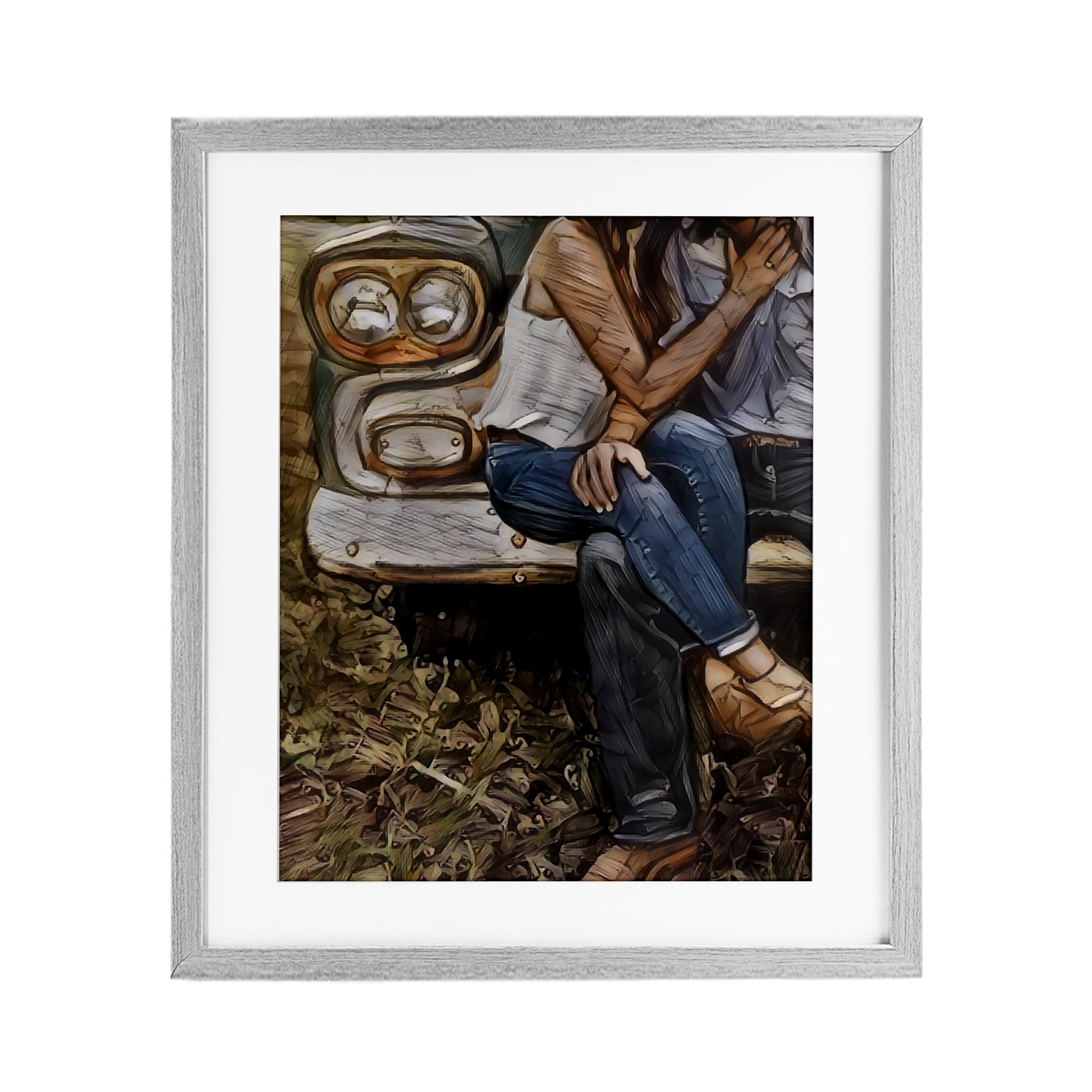 Crossed Legs & Trucks Gray Framed Print Under Glass, design by Jesse Keith