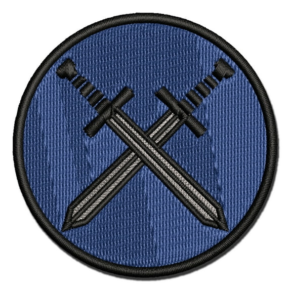 Crossed Swords Battle Icon Applique Multi-Color Embroidered Hook & Loop Patch - 2.5 Inch Small