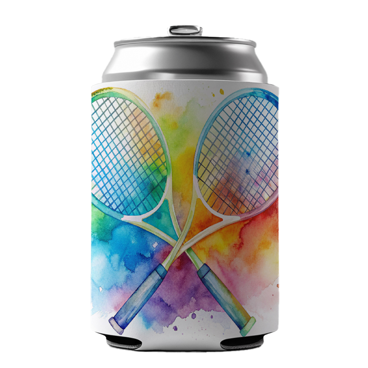 Crossed Tennis Rackets Watercolor Drink Beer Soda Insulated Sleeve ...