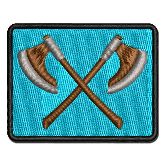 Crossed Viking Battle Axes Weapons Applique Multi-Color Embroidered Iron-On Patch - 2.0 Inch Mini
