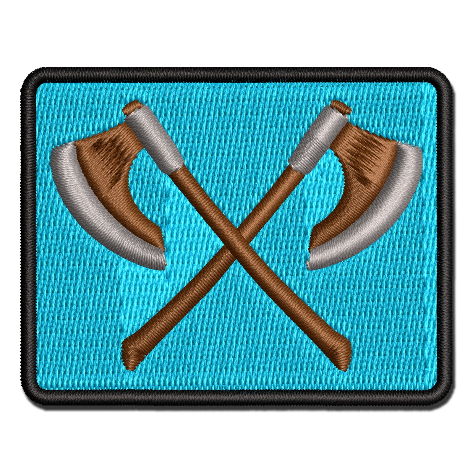 Crossed Viking Battle Axes Weapons Applique Multi-Color Embroidered Iron-On Patch - 3.5 Inch Large