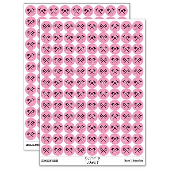 Crossed Viking Battle Axes Weapons 200+ Round Stickers - Light Pink - Gloss Finish - 0.50" Size
