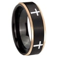 thumbnail image 1 of Crosses 8MM Step Edge Black And Rose Gold Tungsten Men Ring, 1 of 2