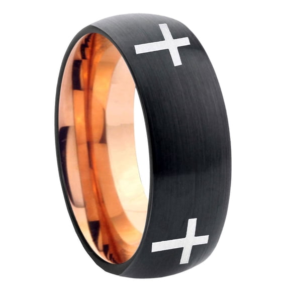 RATUNGSTEN Cross Tungsten Ring for Men 10MM Engraved Wedding Band