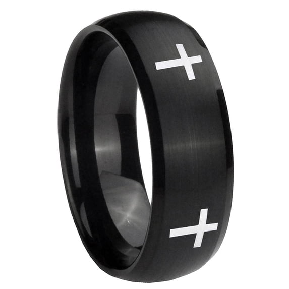 RATUNGSTEN Cross Tungsten Ring for Men 10MM Engraved Wedding Band
